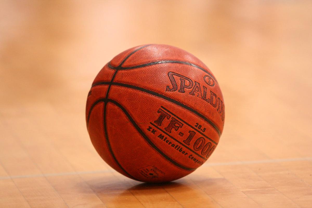 A basketball on a court