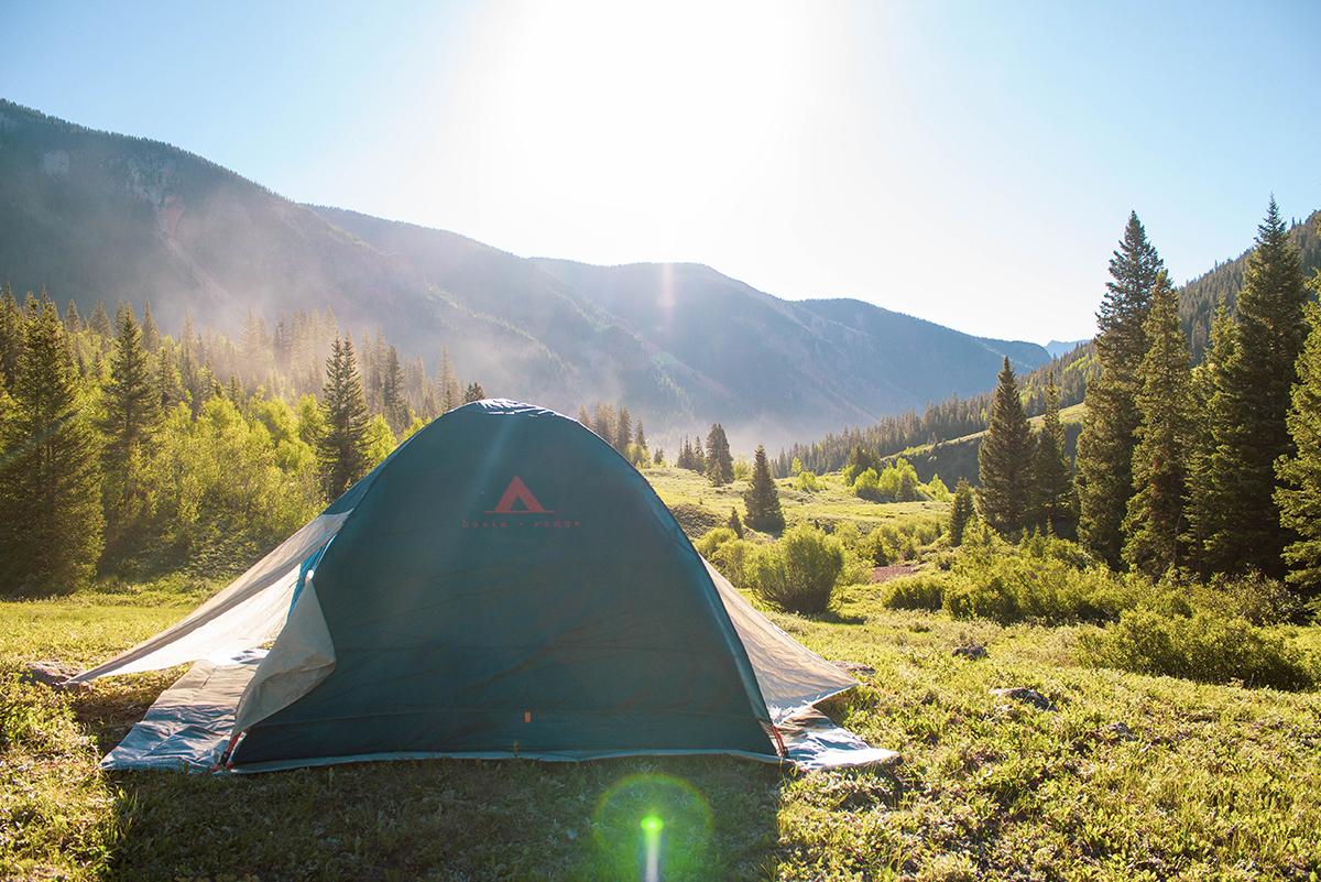 A tent in an alpine valley