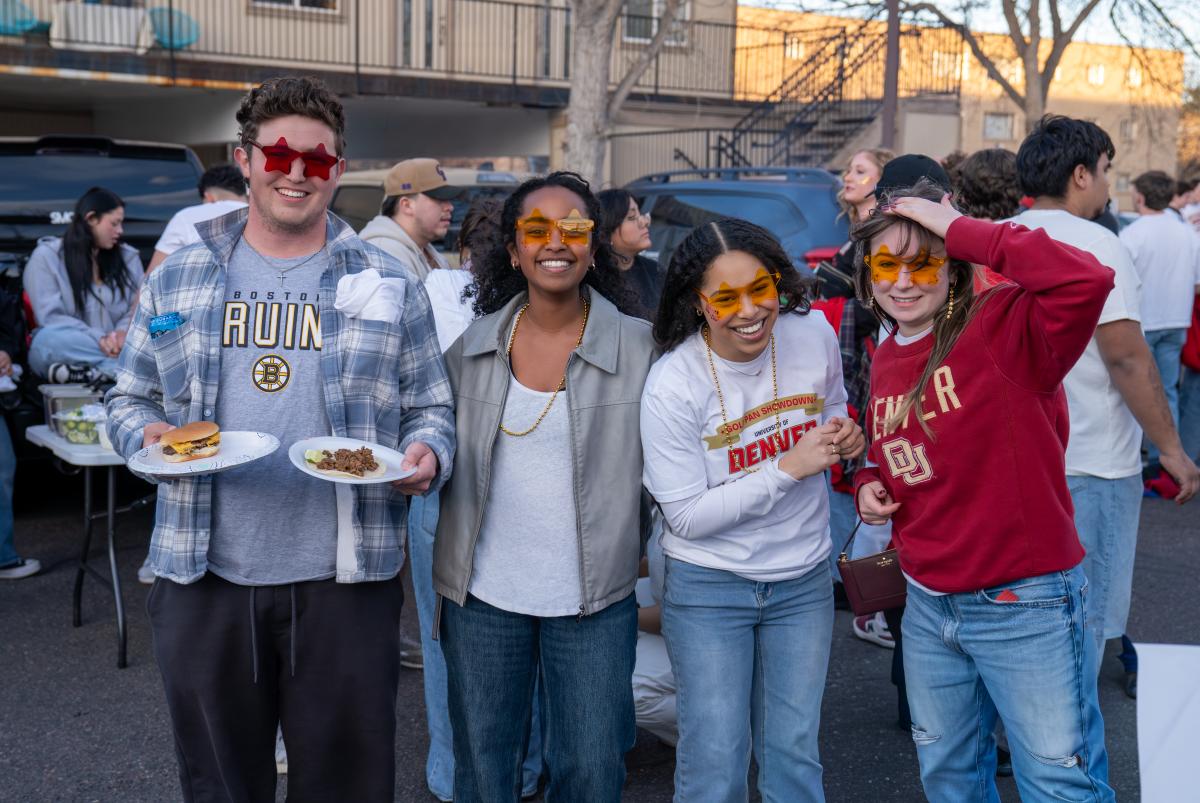 students with food at hockey tailgate
