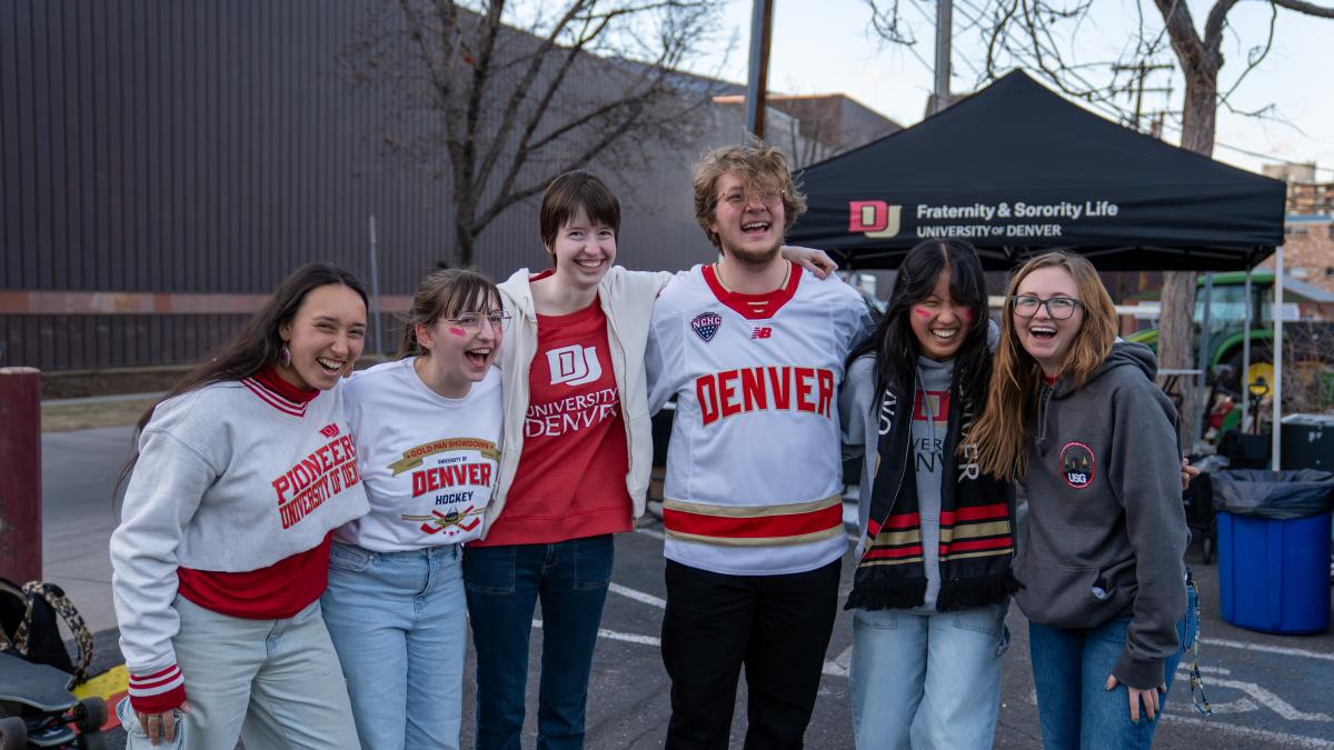 group of undergrads at hockey tailgate