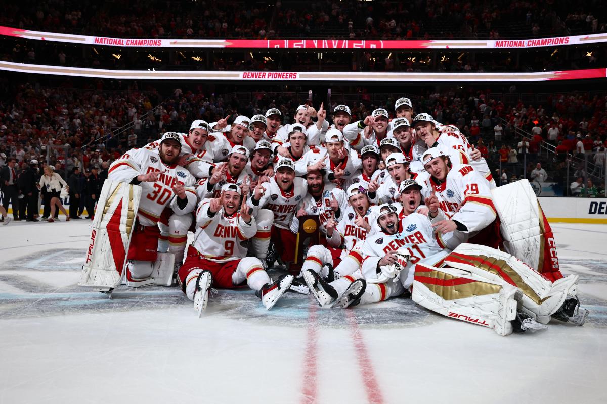 du hockey team group portrait on the rink