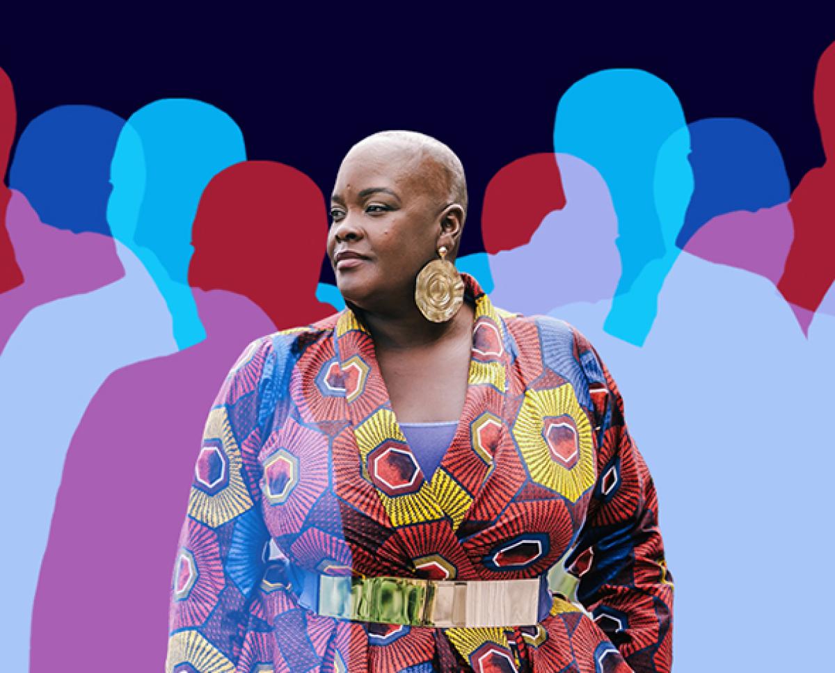 Picture of Sonya Renee Taylor on Blue and Red Background