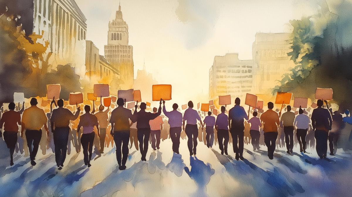 painting of a group of protesters