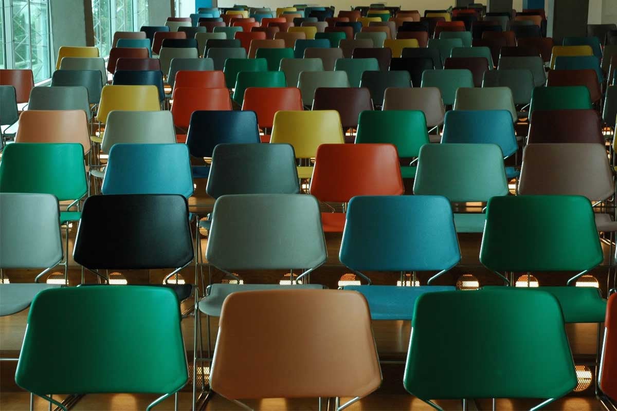 rows of various colored chairs