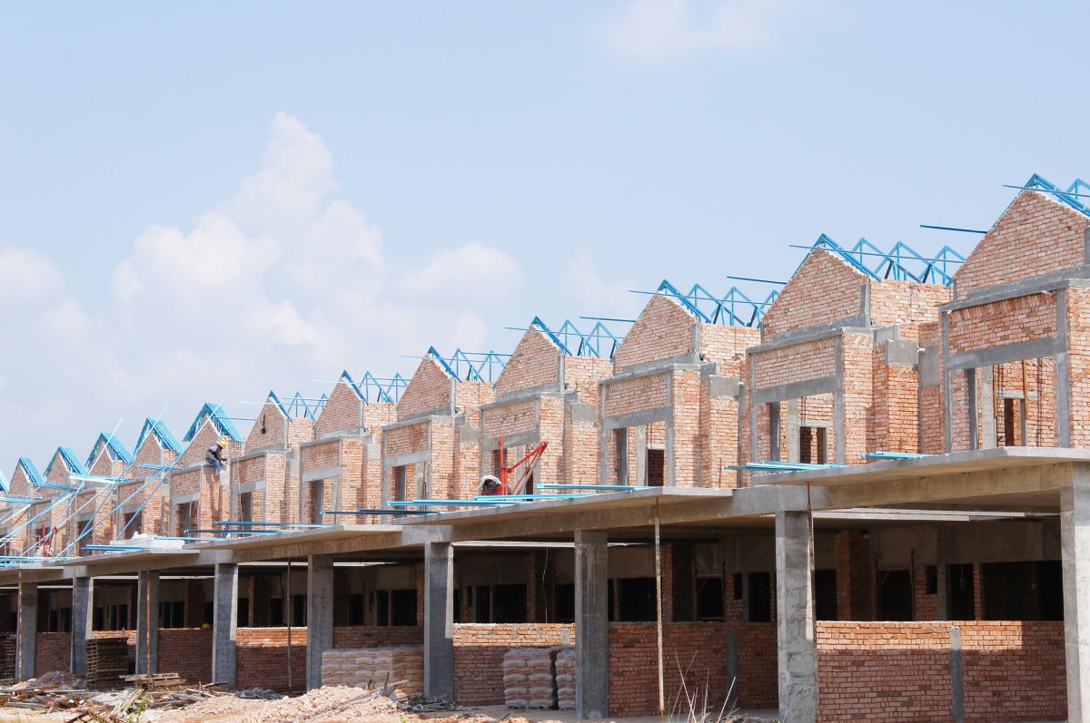 row of houses under construction