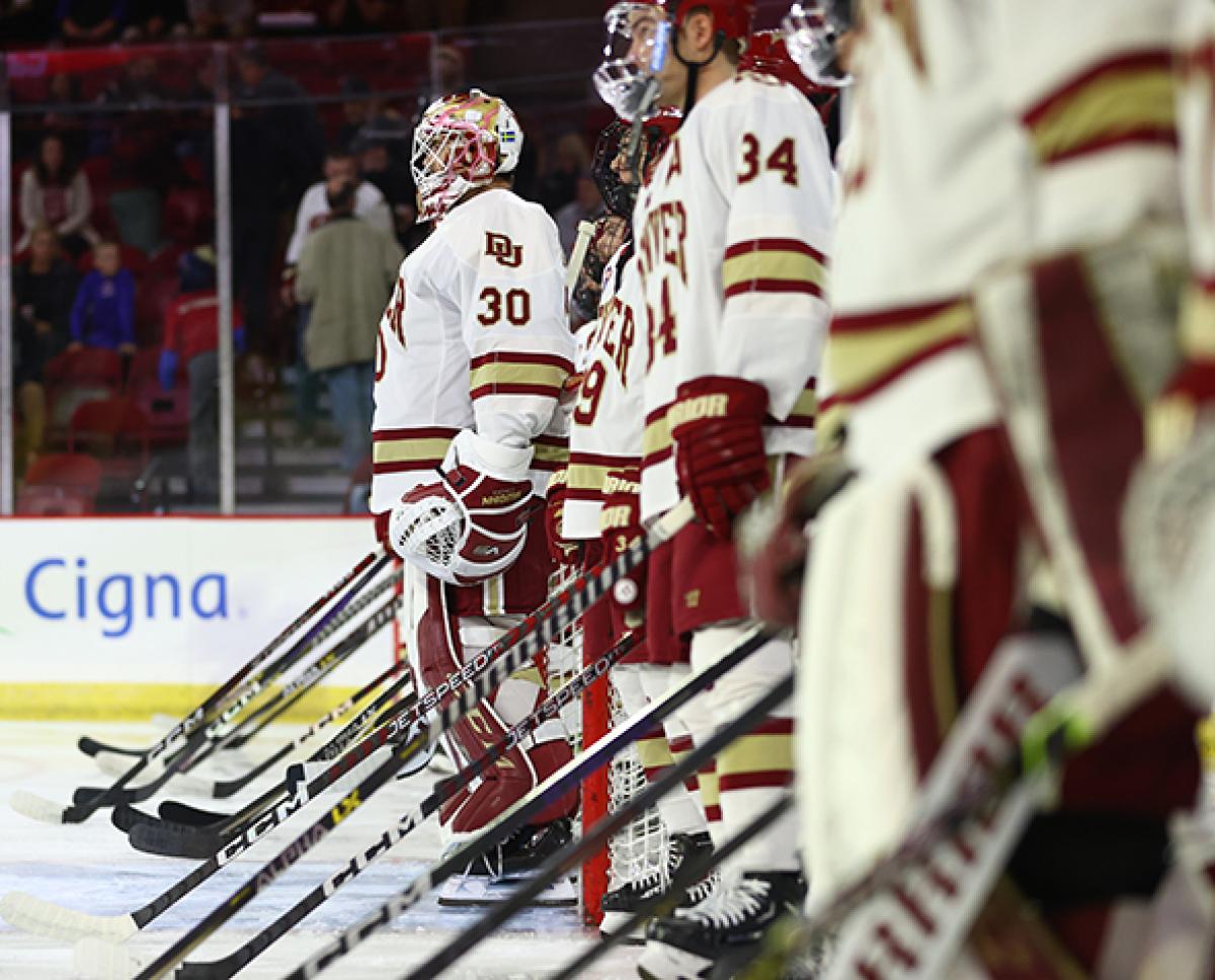 DU hockey players lined up pregame
