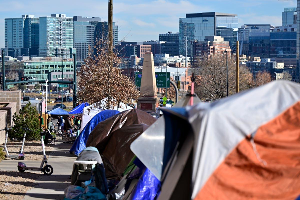tents overlooking city centre of denver 