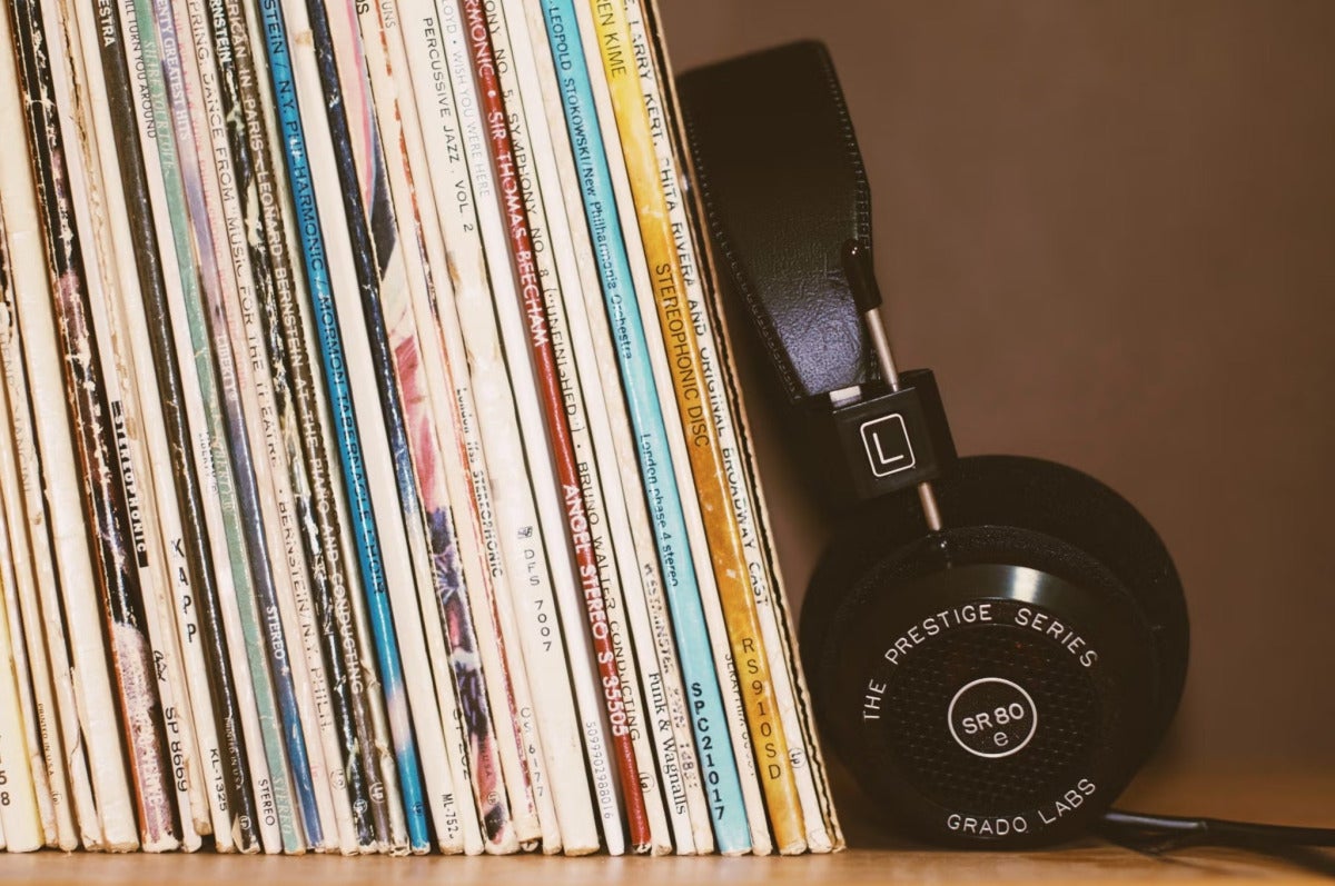 headphones and records
