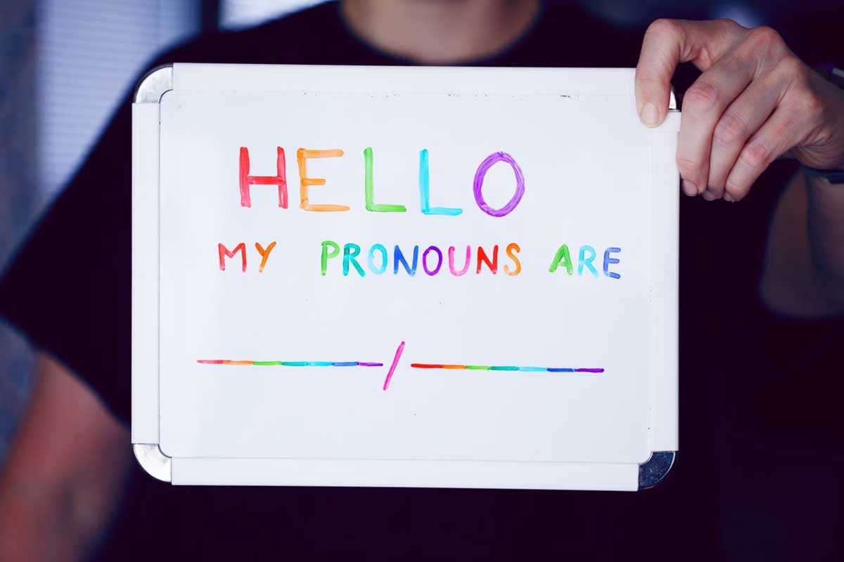 whiteboard with Hello my pronouns are _