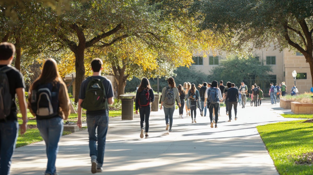 students walking on campus