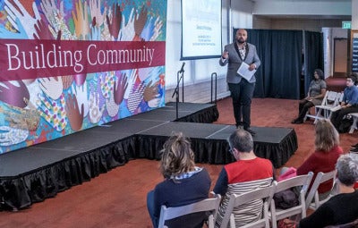 speaker presenting at conference