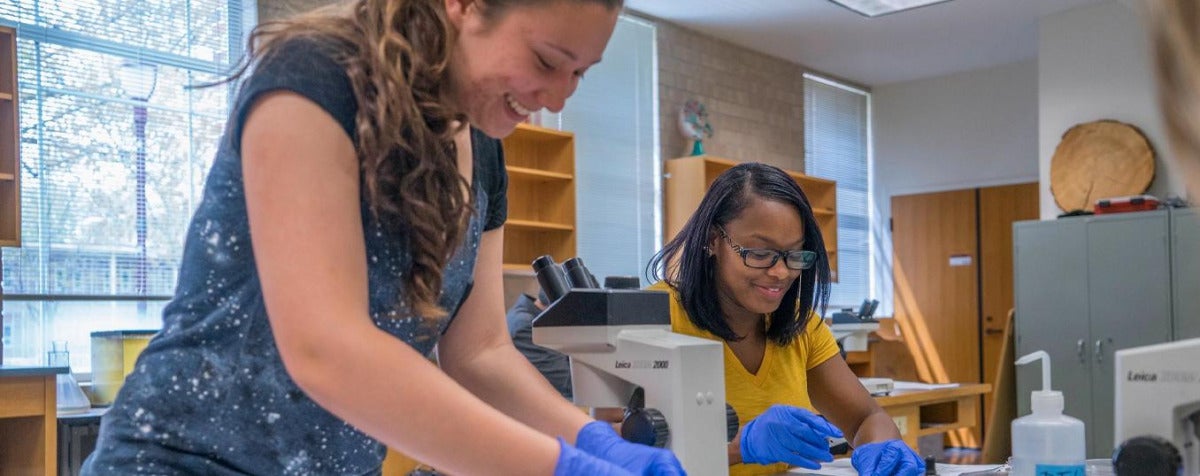 two women work in a science lab