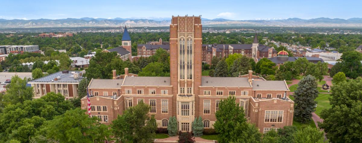 drone shot of mary reed building