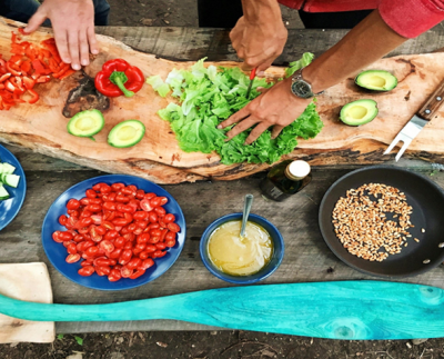 various foods being prepared by peoples hands