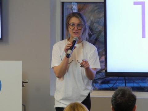 Amelia Coomber, founder of Boobi Butter, pitches her newly-developed Norma app at a startup competition in February.