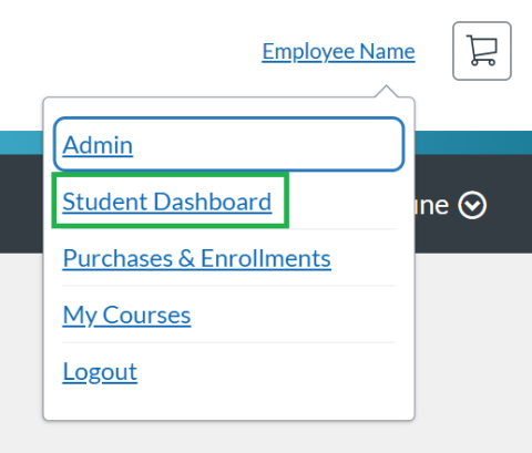 DU Learn Student dashboard drop down