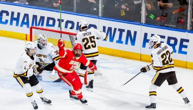 The Pioneers score a goal in their victory over Western Michigan.