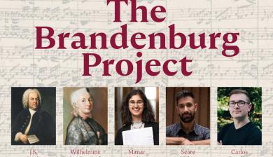 A graphic announcing "The Brandenburg Project" on May 2 and 3, as well as its composers.