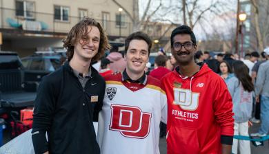 group of students at hockey tailgate