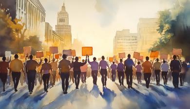 painting of a group of protesters