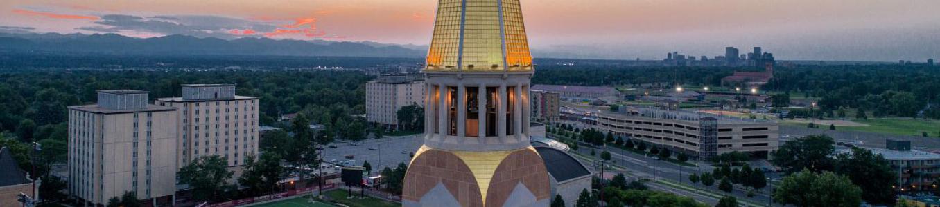 campus drone looking to the northwest during sunset
