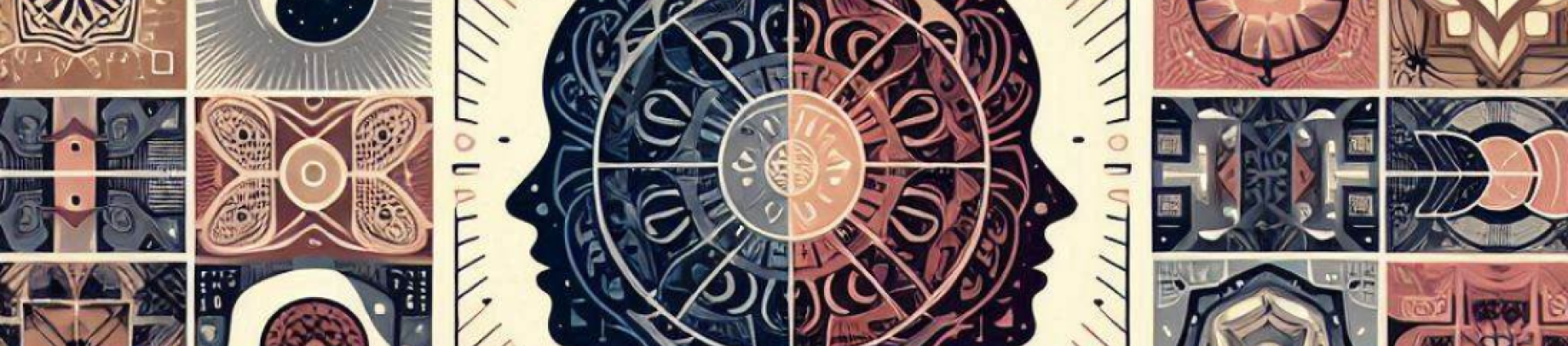 An assortment of different geometric symbols that allude to religious symbols.