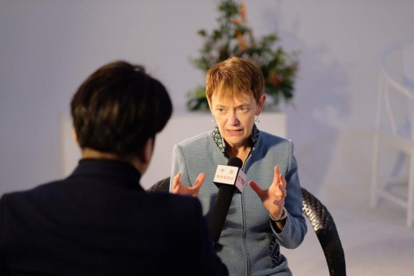 Beijing Trip: TV Interview Chancellor Rebecca Chopp is interviewed by CCTV in China in December.
