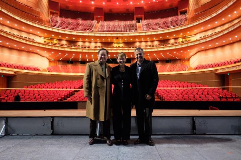 Beijing Trip: Inside the Opera House From left: Dennis Law, Chancellor Rebecca Chopp and Vice Chancellor of Advancement Armin Afsahi