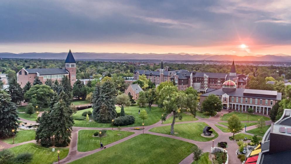 campus at sunset picture by drone