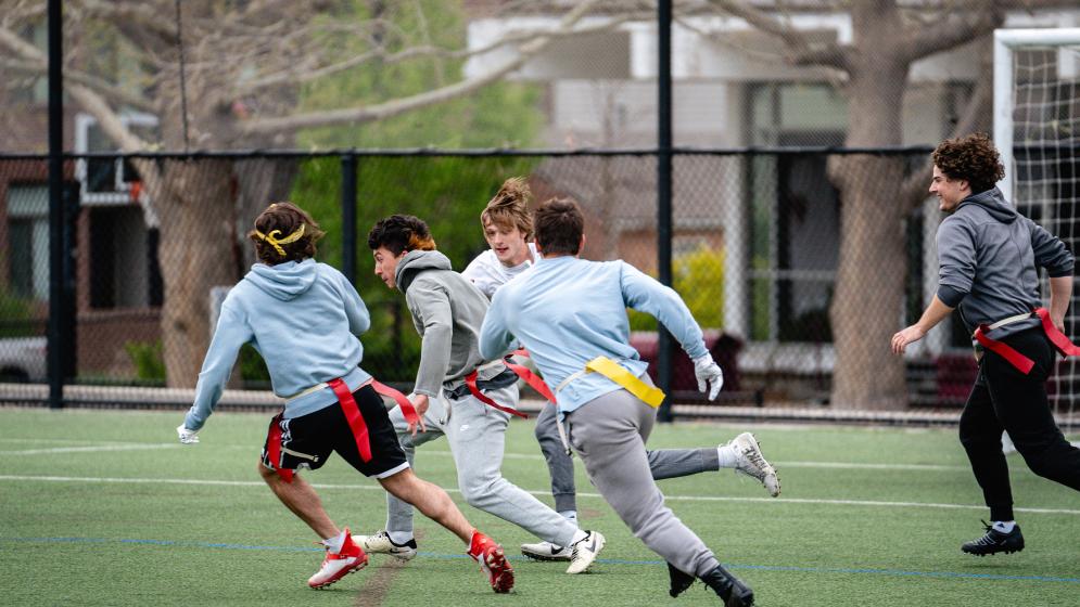 students play intermural flag football