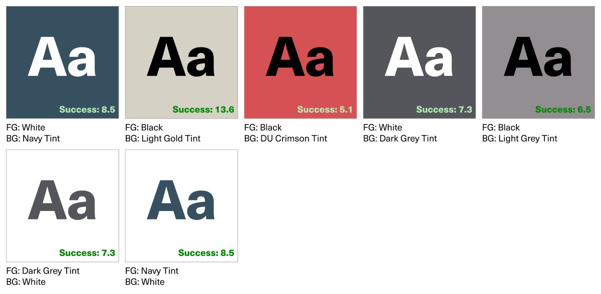 tints and shades color combinations that pass WCAG AA check